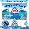 Winrayk 145Pcs Shark Birthday Party Decorations Supplies for Kids Boys, Shark Balloon Garland Arch Birthday Backdrop Tablecloth Star Balloons, Ocean Themed Party Decorations Shark Birthday Decorations