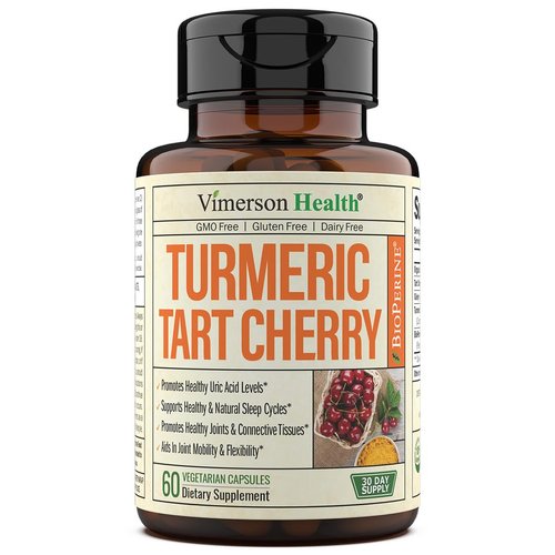 Turmeric Curcumin & Tart Cherry Extract Capsules with Black Pepper & Organic Tumeric. Tart Cherry Capsules Aid Uric Acid Balance, Joint Health, Muscle Recovery & Sleep. 600mg 10:1 Tart Cherry Extract