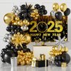 New Years Decorations, New Years Eve Party Decorations Include Black and Gold Balloon Arch Kit 2025 Happy New Year Backdrop for New Years Eve Party Supplies