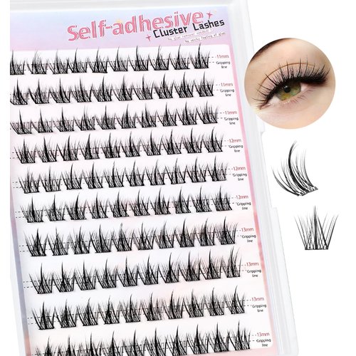 Heasy Manga Lash Clusters, 100pcs Self Adhesive Lash Clusters Reusable Self Adhesive Eyelashes 11-13mm Anime Lashes Press on Eyelashes Wispy Self Stick Eyelash Clusters Easy to Apply, Black
