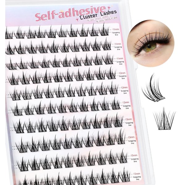 Heasy Manga Lash Clusters, 100pcs Self Adhesive Lash Clusters Reusable Self Adhesive Eyelashes 11-13mm Anime Lashes Press on Eyelashes Wispy Self Stick Eyelash Clusters Easy to Apply, Black