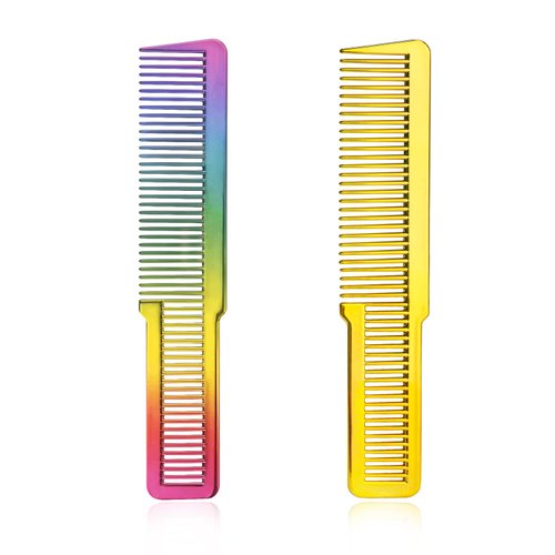 2 Pieces Barber Clipper Combs, Anti-Static Hair Cutting Comb Heat Resistant Fine Tooth Styling Comb for Beauty Salons Home Use - Colorful & Gold