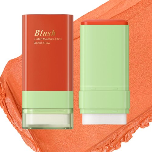 SWETIYOU Blush Stick for Cheeks and Lips with Built-In Blending Sponge, On-the-Go Glow Blush, Hydrating Solid Cheek Tint, Multi-use Blush Makeup Stick, Tinted Moisture Sticks (Color:02#Coral Orange)