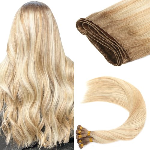 ABH AMAZINGBEAUTY HAIR Hand Tied Weft Hair Extensions Real Remy Human Hair Beach Blonde With Dirt...