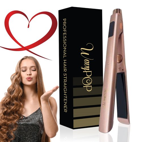 WAVYPOP PRO Flat Iron Hair Straightener & Curler 2 in 1 Pure Titanium 1.25" Rose Gold | Professional Straightening Hair Iron with Ceramic Heater and Auto Shut Off | Dual Voltage & Adjustable Temp