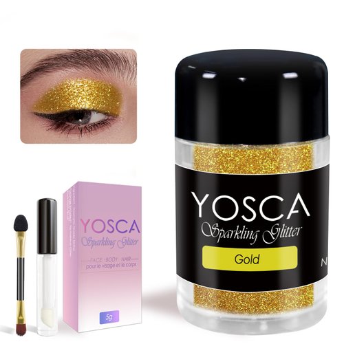 Yosca 5g Body Glitter, Cosmetic Sparkle Makeup Metalic Face Glitter, Loose Body Shimmer Powder for Glitter Eyeshadow Lip Face Paint Concert Festival Rave Accessorise - Gold