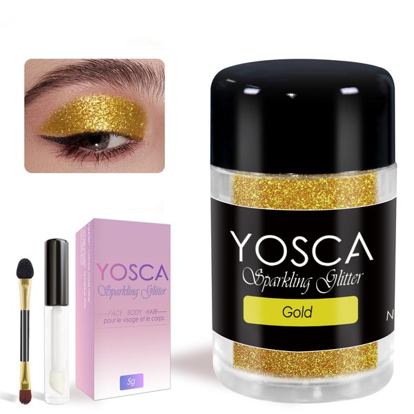 Yosca 5g Body Glitter, Cosmetic Sparkle Makeup Metalic Face Glitter, Loose Body Shimmer Powder for Glitter Eyeshadow Lip Face Paint Concert Festival Rave Accessorise - Gold