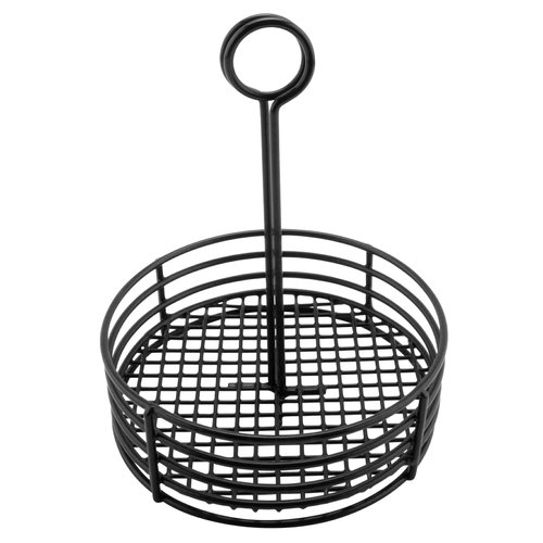 G.E.T. 4-31855 Black Round Stainless Steel Condiment Caddy Iron Polyethylene Coated Table Caddies Collection, 7.5"
