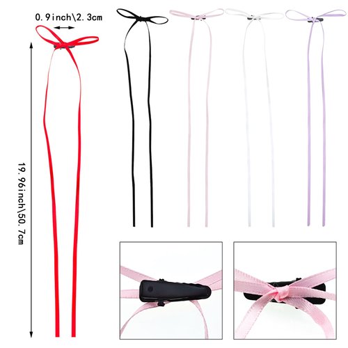 Extra-long Ribbon Bowknot Hair Clips Pack of 10, Colorful Fine Hair Ribbons with Long Tail for Women