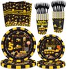100 Pcs Construction 5th Birthday Party Supplies Dump Truck Theme Five Decorations Tableware Includes Plates, Cups, Napkins for Boys Construction Five Years Old Birthday Party Decorations Favors