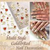 RODAKY 120PCS Gold Nail Charms Cross Nail Art Jewelry 3D Heart Crystal Rhinestone Rose Charms for Nails Virgin Mary Metal Nail Gems Luxury Nail Decoration Diamonds for Manicure Design Craft DIY