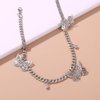 JWICOS Silver Necklace for Women and Girls Butterflies and Rhinestones Pendant Chunky Chain Miami Cuban Link Chain One Layered Choker for Women (Silver)