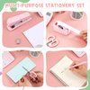 Desk Accessory Kit Office Supplies Set of Stapler, Staple Remover, Binder Clips, Paper Clips, Push Pins, Staples, Ballpoint Pen, Scissors, Tape Dispenser, Pen Holder for Christmas Gift (Pink)