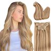 DIYOMO Hair Extensions Real Human Hair,Human Hair Clip In Extensions Soft&Natural Human Hair Extensions Clip Ins 120g 7pcs Real Hair Extensions Clip In Human Hair Straight&Invisible (18 Inch, 18/613)