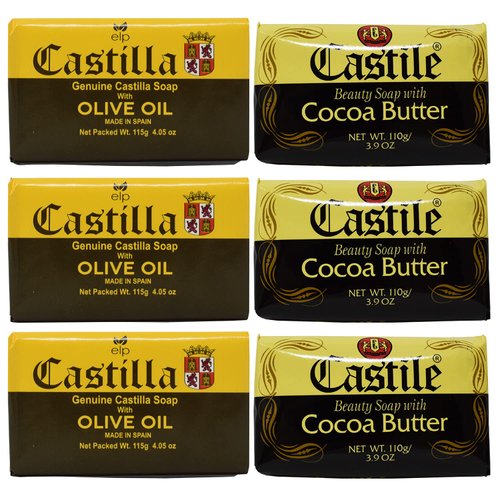 ELP ESSENTIAL Castile Soap Beauty Soap With Olive Oil and Cocoa Butter, 3.9 Ounces 6 Pack