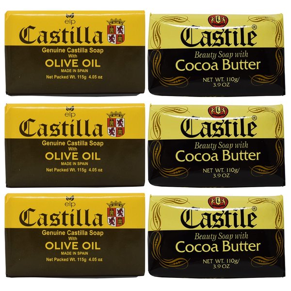 ELP ESSENTIAL Castile Soap Beauty Soap With Olive Oil and Cocoa Butter, 3.9 Ounces 6 Pack