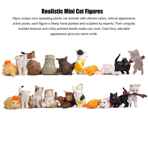 10 pcs Realistic Cat Figurines Kitty Figures Toy Set Mini Cat Figure Collection Playset Kitten Easter Eggs Cake Topper Christmas Birthday Gift for Cat Keeper Lover