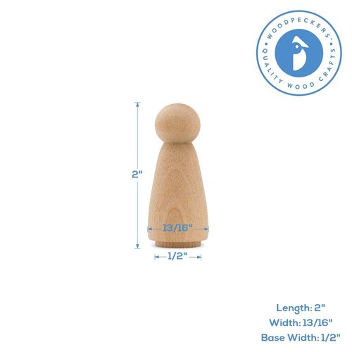 Wood Peg Dolls Unfinished 2 inch, Mom/Angel Shape, Pack of 100 Birch Wooden Peg People for Crafting, Miniature Figures, and Small World Play