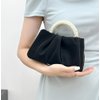 Beatfull Evening Purse Women Pearl Handbags Soft Leather Ruched Bag Bridal Clutch for Wedding Party Prom Crossbody Purses Black