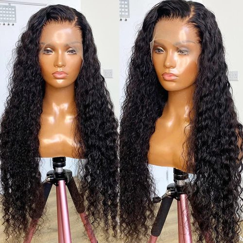 SISIFIRE Black Lace Front Wigs for Women Synthetic Lace Wigs with Baby Hair Natural Curly Water Wave Heat Resistant Hair Replacement Wig for Daily Party Use