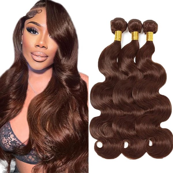 24 26 28 Inch Color 4 Bundles Dark Brown Body Wave Human Hair Bundles Brazilian Unprocessed Hair Chocolate Brown Bundles Color 4 Body Wave Bundles Hair Extensions