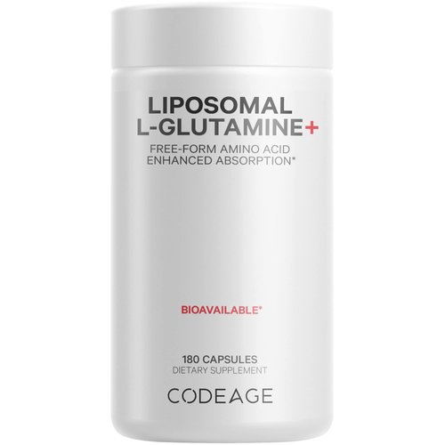 Codeage Liposomal L-Glutamine Capsule Supplement - 1,000 mg L-Glutamine per Serving - 3-Month Supply - Liposomal Delivery, Vegan Glutamine Pills, Non-GMO, Gluten-Free Amino Acid - 180 Capsules