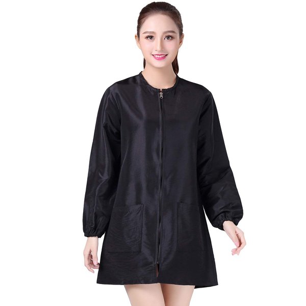 KAHOT Professional Salon Smock Stylist Jacket Cosmetology Uniform Zipper Hairdressing Cape Hairdresser Work Clothes Hair Beauty SPA Guest Client Kimono Gown (XL, Black)