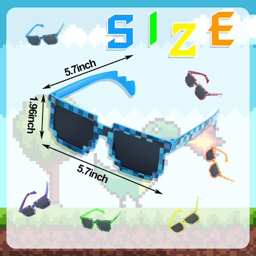 CCINEE 12Pack Pixel Sunglasses Assorted Color Miner Party Favors Pixel Glasses Retro Gamer Sunglasses Pixelated Eyewear for Kids Adults Boys Girls Birthday Party Supplies