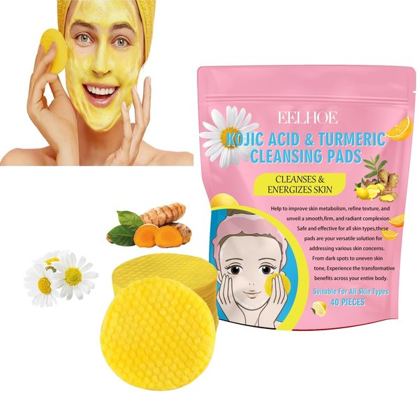 Turmeric Kojic Acid Cleansing Pads, for Face Deep Cleansing Scrub Exfoliating. (40 Pcs)