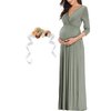 KIM S Maternity Dress Maternity Dress for Photoshoot Maternity Photoshoot Dress Baby Shower Dress Maternity Maxi Dress Boho Maternity Dress Fall Maternity Dress (Grey Green L)