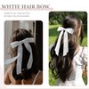 RSWETE 4PCS Hair Bows Hair Clips, Stain Bow Hair Ribbon for Women Girls French Barrette Ponytail Bow Clip Hair Accessories Elegant Cute (White & Black & Pink & Blue)