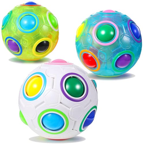 3 Pieces Stocking Stuffers Rainbow Ball Magic Cube in 3 Colors Puzzle Glow Ball Color Match Puzzle Cube Brain Teasers Games Stress Fidget Toy for Boys Girls Teens Adults Decompression,Christmas