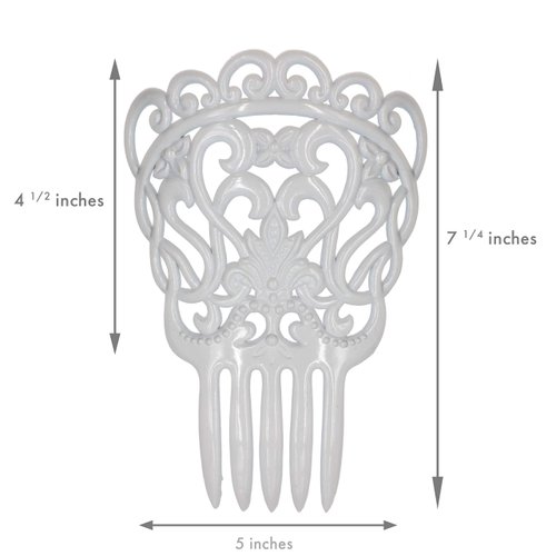 Ole Ole Flamenco Hair Comb for Dancers with Ornamental Design Spanish Hair Pins for Dancers Model II (White)