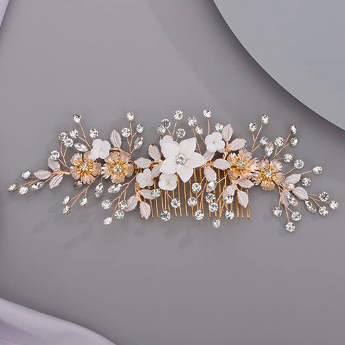 BERYUAN White Floral Hair Comb, Gold, Vintage Hair Piece for Bride Bridesmaid, Handmade Item, Fashion Jewelry Hair Combs, Delicate Wedding Jewelry