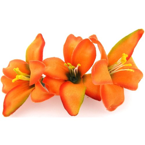 Triple 2.5 Inch Tropical Orange Lily Silk Flower Hair Clip with Teeth