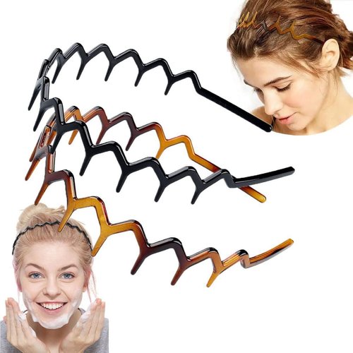 Junfamilee 2Pcs Black Brown Zigzag Headband Headband with Teeth Tooth Headband for Women Plastic Wavy Hair Comb Headband Zig Zag Plastic Tooth Hair Comb Plastic Headband for Hair Accessories