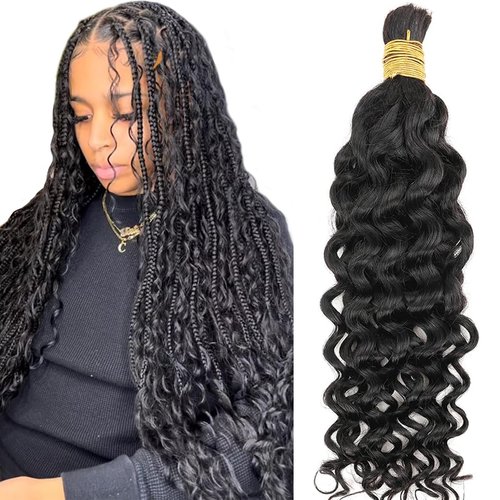 Water Wave Human Hair Bulk for Braids Brazilian Virgin Human Hair Bulk for Braiding no Weft Water Wave Deep Curly Human Hair Bulk for Micro Braiding 18inch(1Pack-one Bundle-100g)