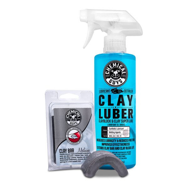 Chemical Guys CLY_KIT_2 Medium Duty Clay Bar and Luber Synthetic Lubricant Kit,16 oz, 2 Items, Gray