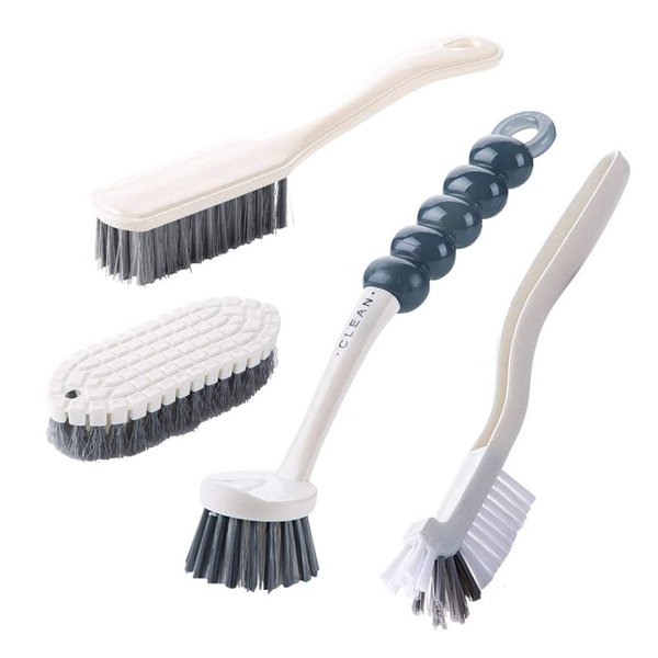 4Pcs Multipurpose Cleaning Brush Set,Kitchen Cleaning Brushes,Includes Grips Dish Brush|Bottle Brush|Scrub Brush Bathroom Brush|Shoe Brush