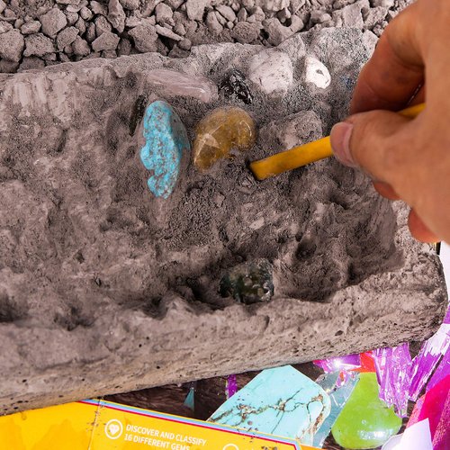 Gemstone Dig Kit, 16 Real Gem Stones and Crystals Excavation Kit, STEM Educational Toys Science Kit for Kids 5-7 8-12, Stocking Stuffers for Boys Girls