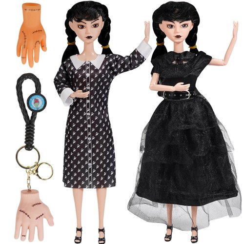 DBYWIUB 2-Pack Fashion Dolls with Accessories, 11.5 inch Girls Halloween Christmas Doll, Soft Body & Black Hair, Dots and Black Dress