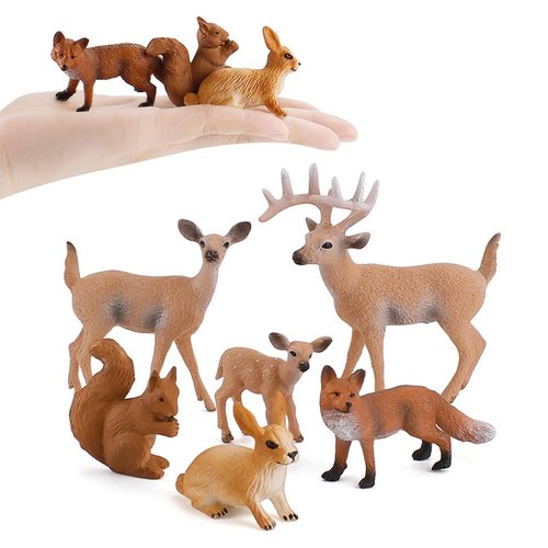 6 Pcs Simulated Forest Animal Models Figure Toy Playset, Woodland Creatures Figurines Miniature Toys Include Deer, Fox, Rabbit, Squirrel Treasures Science Educational Props