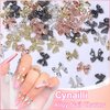 60 Pcs Metal Bow Nail Gems Charms, 3D Alloy Bow Bowkont Nail Charms for Acrylic Nails, 12 Styles Silver Gold Black Bows Nail Art Charms, Bow Nail Jewelry for Nails DIY Y2K Decoration