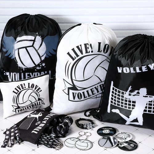 Dansydaisy 96 Pcs Volleyball Party Favors Include 12 Volleyball Cosmetic Bag 12 Drawstring Backpack 12 Hair Scrunchies 12 Hair Ties 12 Bracelets 12 Compact Mirror 12 Keychain 12 Lipstick Holder