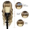 Romantic Angels Blonde Wig with Bangs for Women Long Wavy Ombre Blond Wig with Dark Root Synthetic Wigs for Girls Daily Party Use 26 Inches