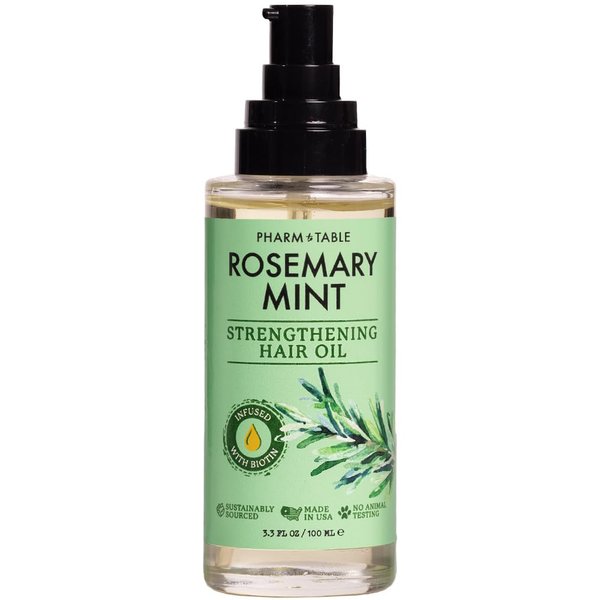 PHARM TO TABLE Rosemary & Mint Hair Oil - Infused with Biotin, Nourishes the Scalp, Helps Support Hair Growth, 100ml