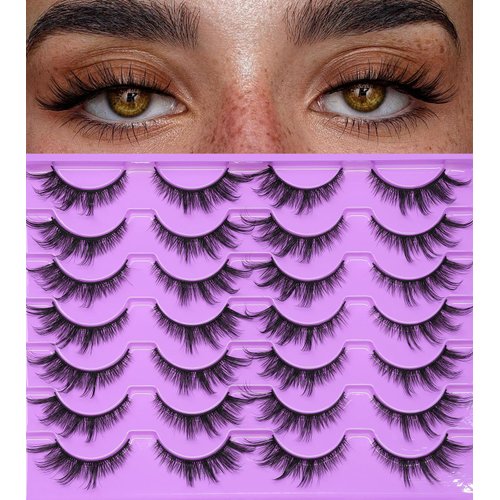 Cat Eye Lashes Wispy 6D Fluffy Fox Lashes Strips 16mm Cateye False Lashes Faux Mink Fake Eyelashes Pack 14 Pairs pestañas postizas for women by EMEDA(HX2-2）