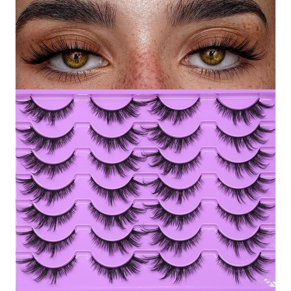 Cat Eye Lashes Wispy 6D Fluffy Fox Lashes Strips 16mm Cateye False Lashes Faux Mink Fake Eyelashes Pack 14 Pairs pestañas postizas for women by EMEDA(HX2-2）