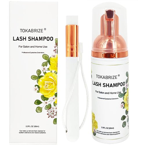 Lash Shampoo for Lash Extensions Lash Shampoo 60 ml + Brush, Deep Clean Eyelid Foaming Eyelash Cleanser for Extensions and Natural Lashes, Paraben & Sulfate & Oil Free for Home and Salon Use