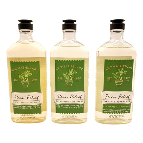 Lot of 3 Bath & Body Works Aromatherapy Stress Relief Eucalyptus Spearmint Body Wash & Foam Bath (Eucalyptus Spearmint)